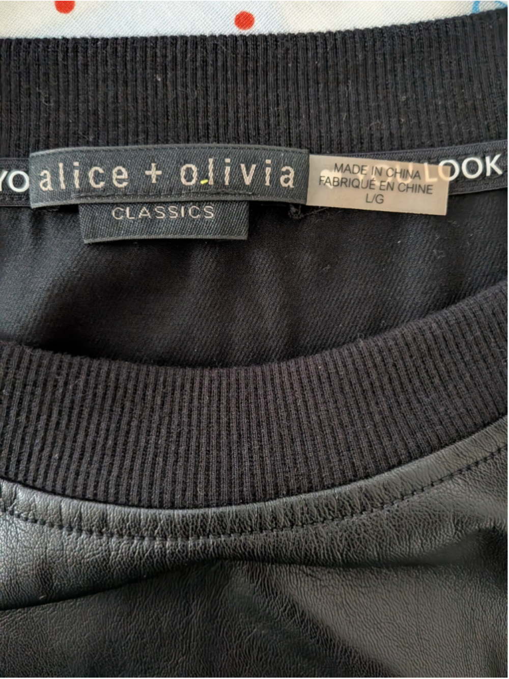 Alice + Olivia Black Faux Leather Front Mixed Media Sweatshirt Size L - Picture 4 of 6